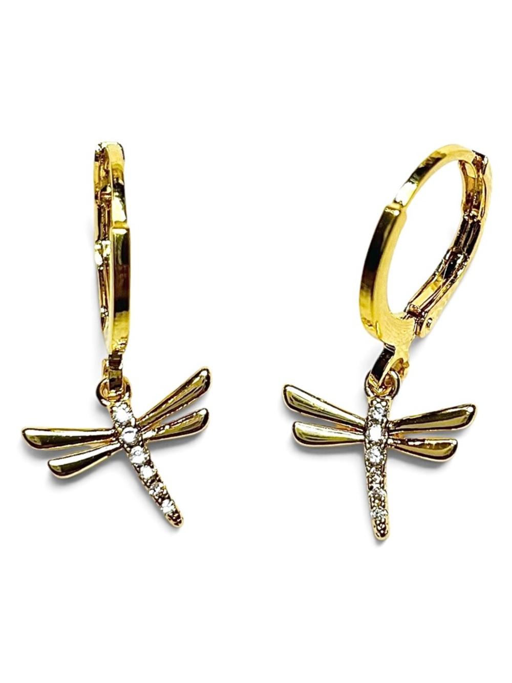 Gold Dragonfly Dangle Hoop Earrings